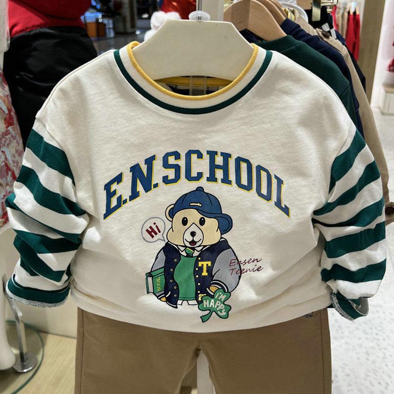 

Детская футболка с длинным рукавом и принтом «Маленький медвежонок» - Весна/Осень 2025 Корейский стиль Базовый топ 105 cm белый