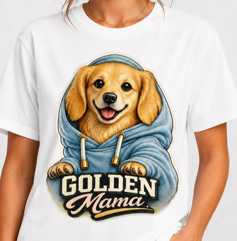 Golden Mama T-Shirt Cute Golden Retriever Dog Mom Gift Women Pet Lover Top S