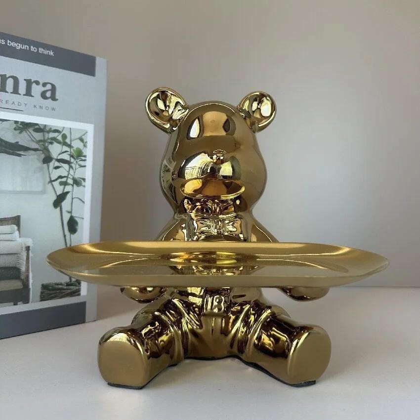 Ceramic Bear Key Tray Piggy Bank Holder Entryway Organizer For Living Room Console Table Home Decor Gift For Christmas