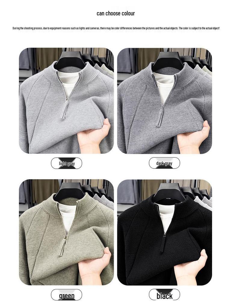 Men's Retro Jacquard Half-Zip Knit Sweater - Solid Color, Versatile, High Weight Layer for Autumn & Winter Casual Wear