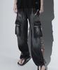 Aleseuseussi Wrinkle Mixed Cargo Denim Pants - Bk
