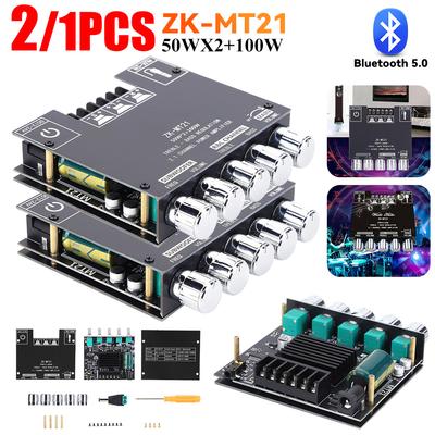 1/2PCS Bluetooth 5.0 2.1 Channel Amplifier ZK-MT21 50Wx2+100W Amp Module AUX 12V-24V with Overheat/Short Circuit Protection