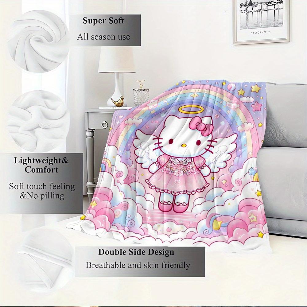 1pc Hello Kitty Angel Wings Rainbow Cloud Star Design Home Flannel Blanket - Seasonal Universal Comfortable Washable Gift for All Ages, Perf