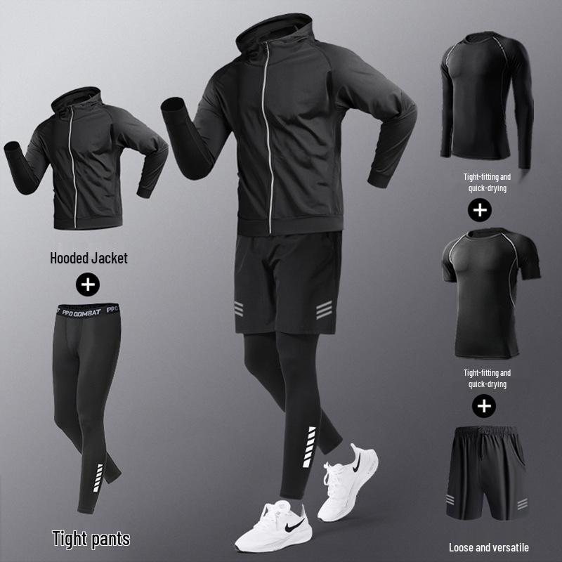 Men's Quick-Dry Sports Set: Gym Vest, Tight Long Sleeve, Morning Run & Cycling Suit