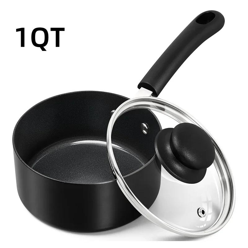 

MICHELANGELO Nonstick Saucepan with Lid Black Ceramic Milk Pot with Glass Lid Small Sacuce pan Gas Induction Cooker Universal