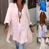 Women Shirt V-Neck Long Sleeve Side Split Hem Pullover Tops Solid Color Loose Fit Summer Shirt Daily Wear