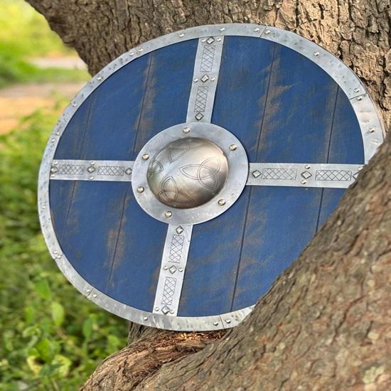 45.72 Cm Wooden Viking Shield, Viking Warrior Shield, Valhalla Round Viking Shield, Ideal for LARP, Battle Cosplay, Home Decor