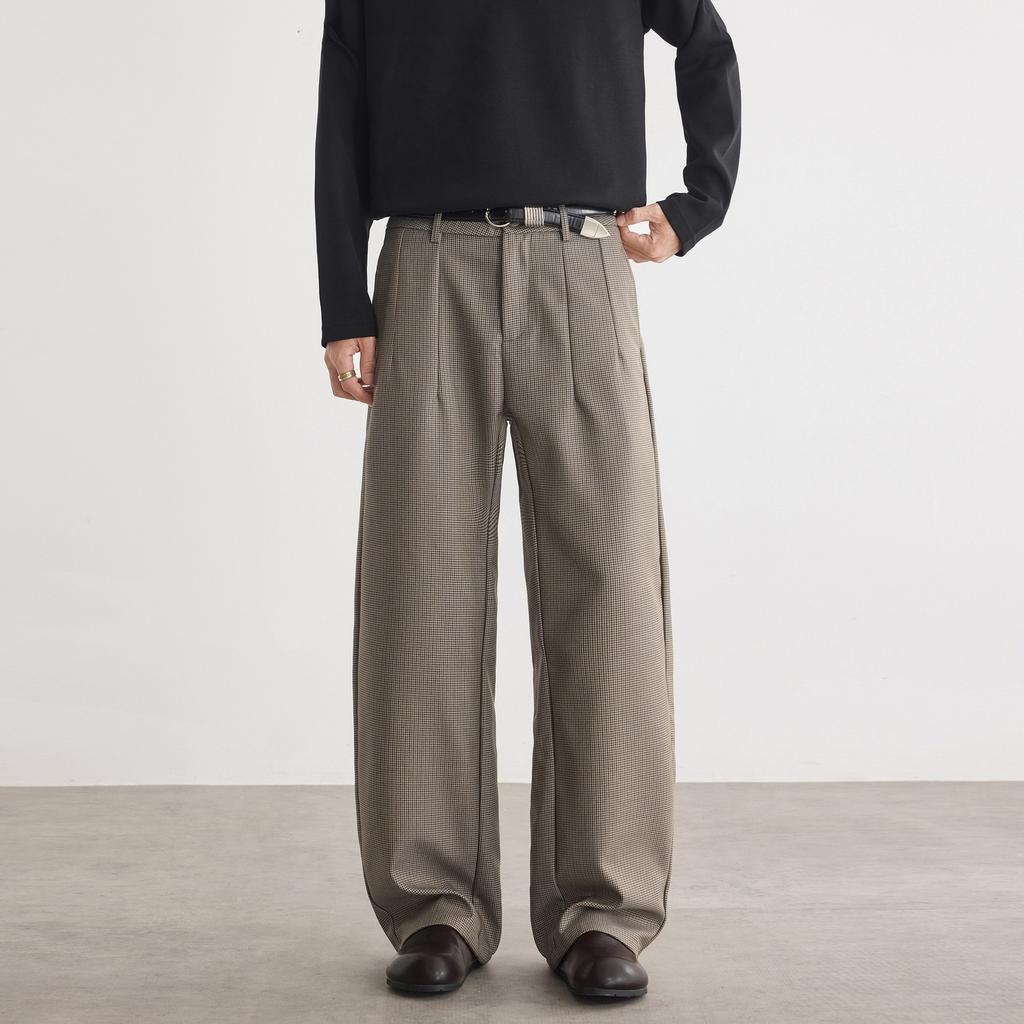 Qiandongge Anzughose Herren Herbst und Winter Old Money Stil Retro Weitbeinige Hose Trendige Marke Falten Bodenlang Lässige Hose