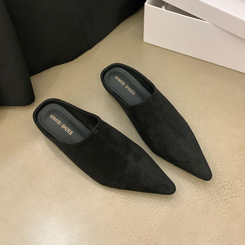 Fashion Fashion Flock Women Low Heel Pumps Shoes Slides Mules Female Shallow Footwear Pointed Toe Ladies Heeled Shoes Sandals  lady