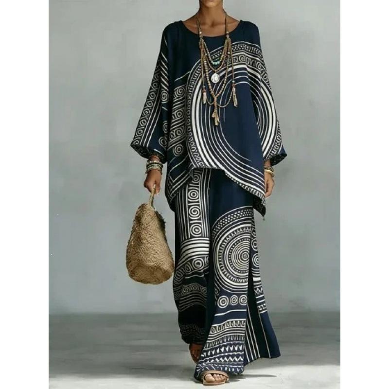 16 European and American women's clothing Y1 large size thin ethnic style dress set Bohemian casual large size jumpsuit