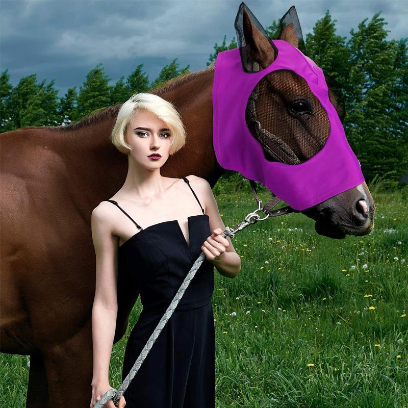 1Pc Anti-Fly Mesh Equine Mask Horse Mask Stretch Bug Eye Horse Fly Mask With Covered Ears Horse Fly Mask Long Nose With Ears