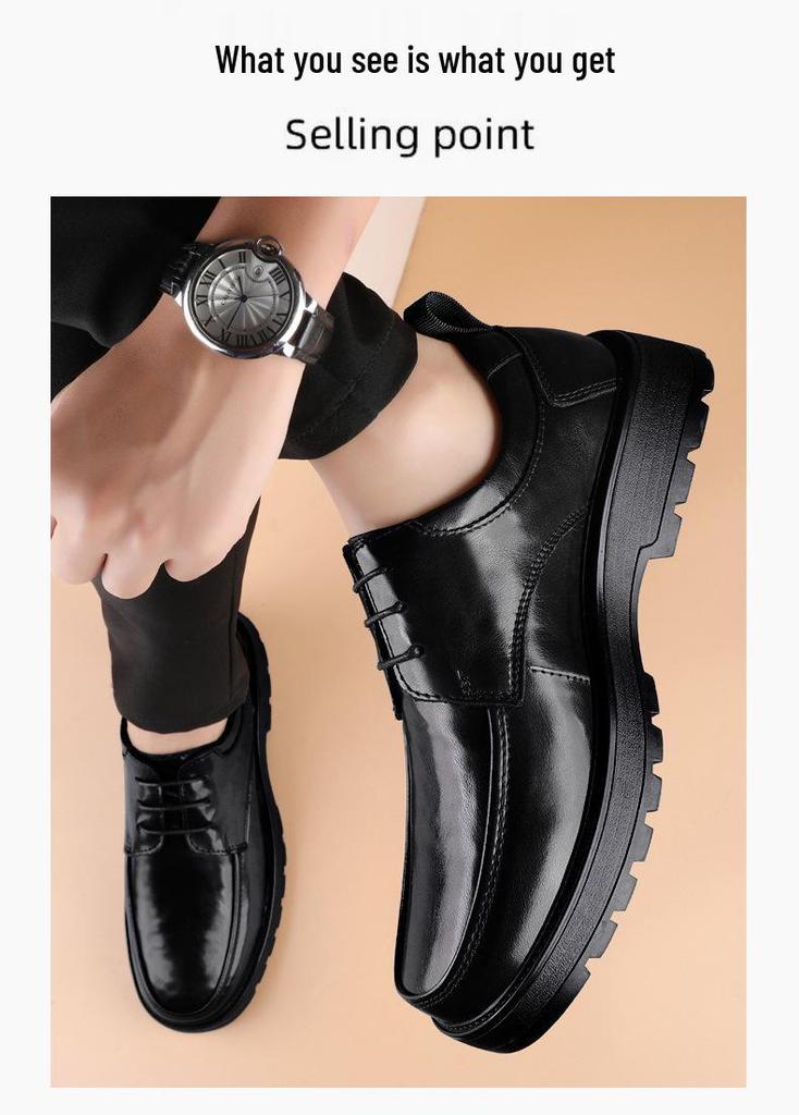 Men's British Style Leather Shoes, 8cm Lift, Thick Sole, Lace-Up, Formal/Casual, Top Layer Cowhide, Soft Sole