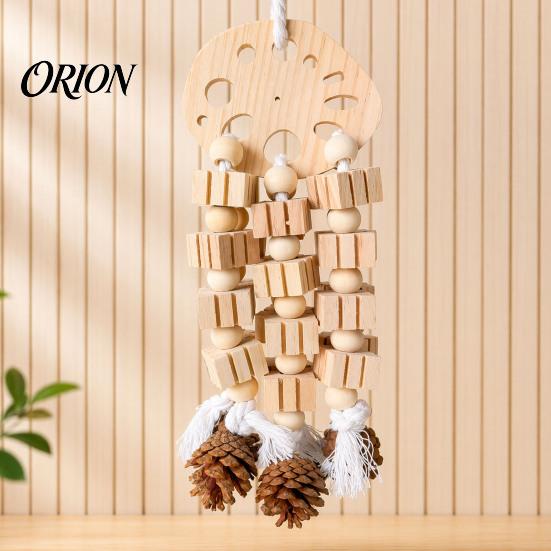 Wood Blocks Bird Toy Wooden Parrot Toy, Chew with Beads Pinecones, Safe Gnawing Accessory Beak Grinding Cage for Macaws African Greys Large