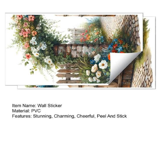 Flowers Fairy Door Wall Sticker Removable Garden Gate Path Decals Peel And Stick Art Mural for Baby Nursery Bedroom Living Room Decor
