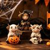 Unique Desktop Collectibles 3Pcs Halloween Highland Cow Figurines, Resin Cattle Statues of Grim Reaper, Porch Entryway Decorations Mummy & Ghost,