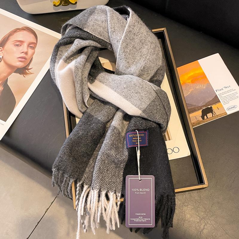 Red plaid scarf winter women's new high-end imitation cashmere scarf Christmas new thickened couple
