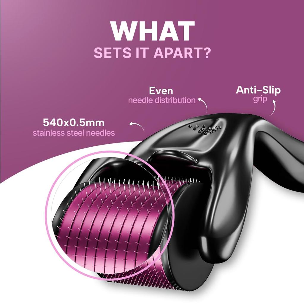Sotrue Derma Roller 0.5mm with Sanitizer | Derma Roller for Hair Growth & Thickening, Reduces Acne Scars (Black)