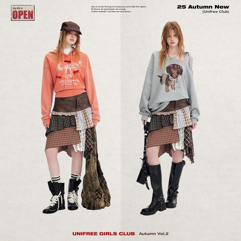 UNIFREE Vintage Irregular Patchwork Plaid Mini Skirt