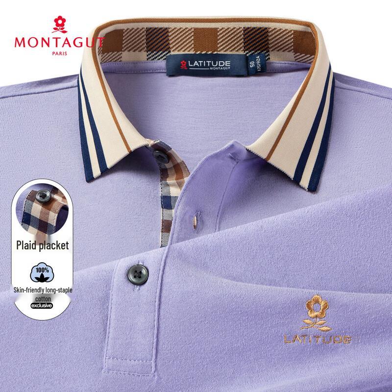 Montagut Men s Long-Sleeve Contrast Collar Cotton Polo Shirt 52