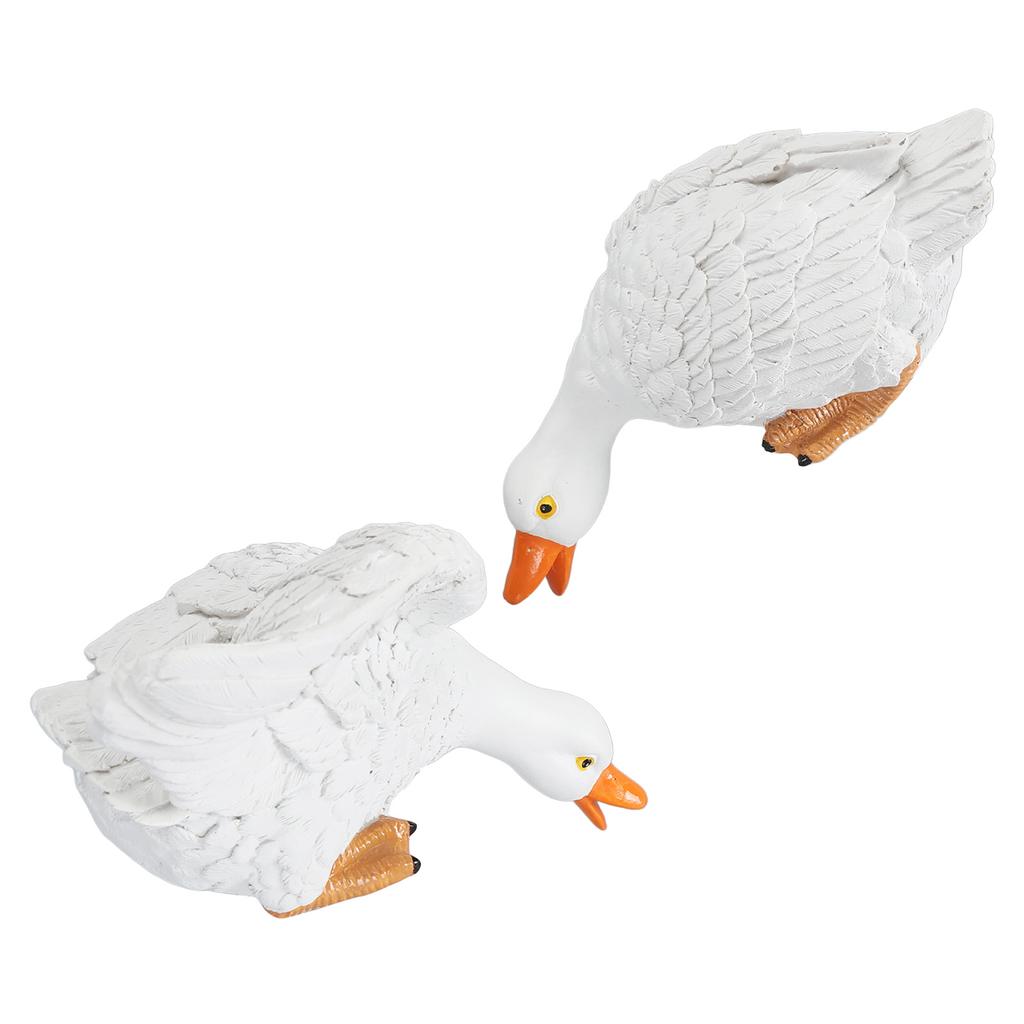 2pcs Drinking Duck Statue Waterproof Resin Duck Garden Landscape Figurines Decorative Outdoor