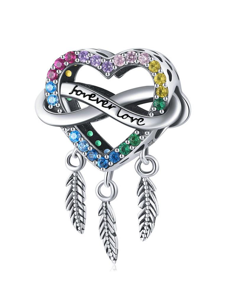 Openwork Heart Two Feathers Dreamcatcher Charm Copper Plated Fit Charms Copper Original Bracelet For Jewelry Making