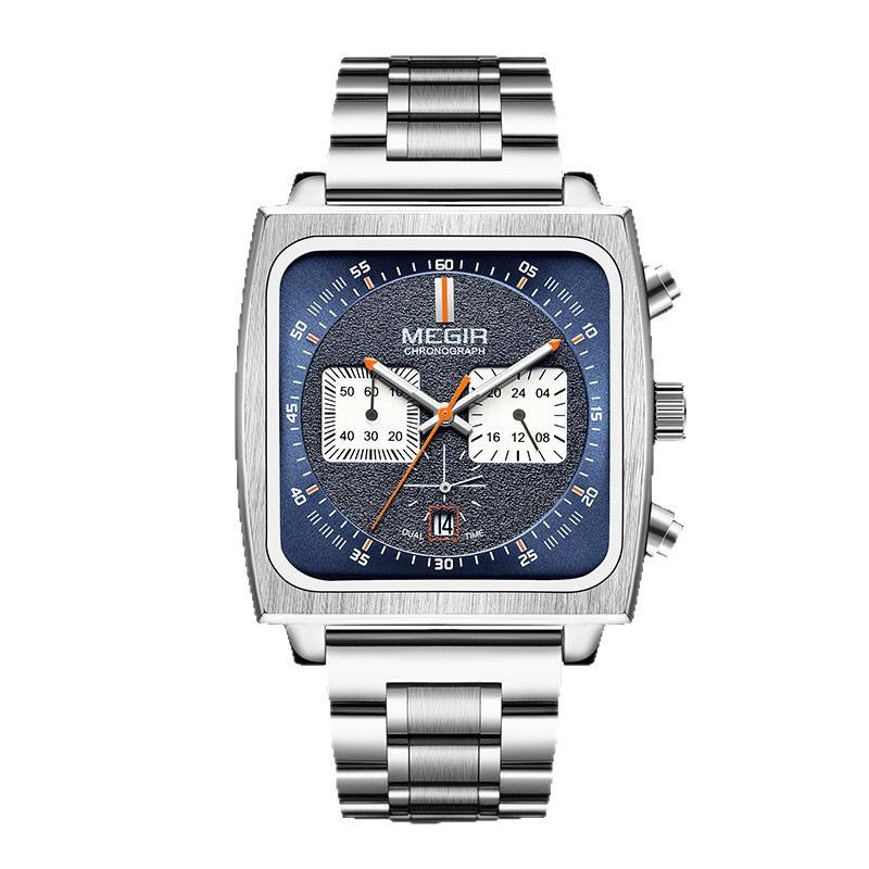 Men's fashionable versatile square multi-function timing three-eye six-pin luminous calendar watch