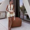 New Spice Girl Sexy Deep V Hollow Neck Strap Backless Fluffy Dress
