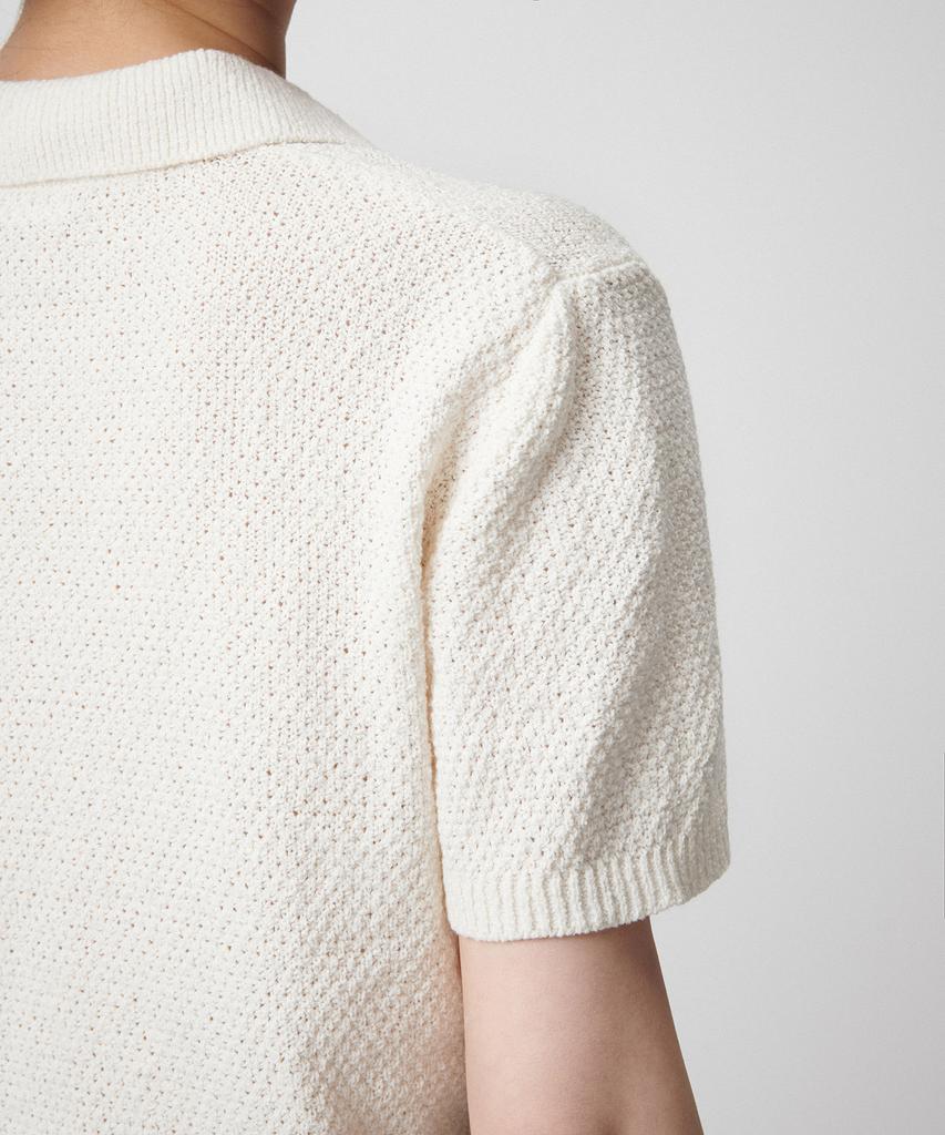 MUSINSA STANDARD WOMAN Women'S Linen Blend Textured Knitted Polo Shirt [Ivory]