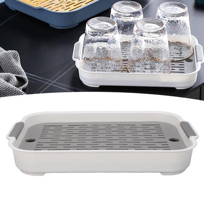 Cup Drying Tray Rectangular Plastic Double Layer Dish Drain Tray for Fruit Water Cup Snacks