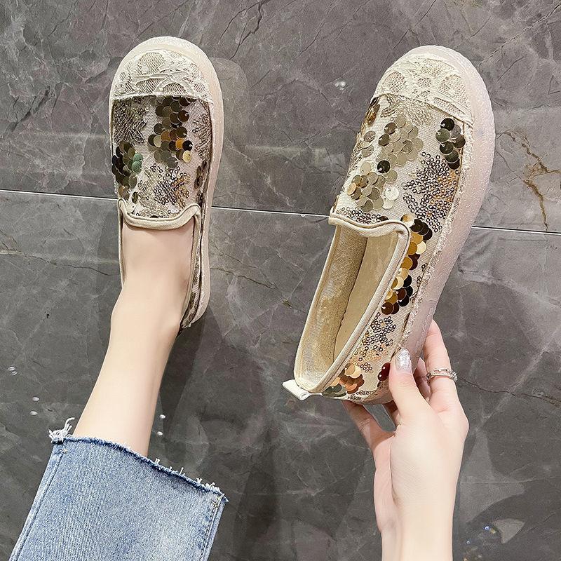 Sommer Pailletten Mesh Atmungsaktive Slipper Schuhe für Damen Günstiger Ausverkauf Koreanischer Stil Hohe Qualität Mode Slip-on Damen Ballerinas