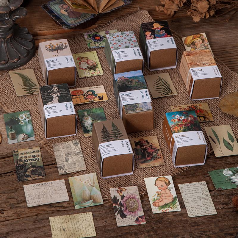 Mò Jìng 100 Mini Sticky Notes - Retro Journaling & Collage Material, 8 Styles, Little Library Series.