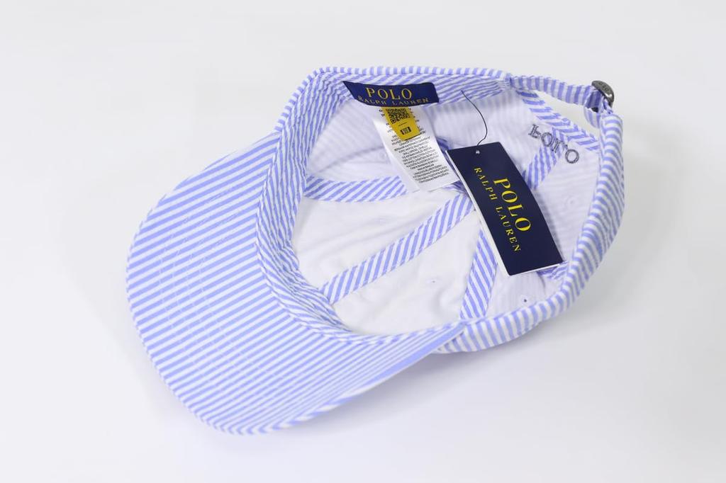 (POLO Ralph Lauren) POLO Ralph Lauren Bărbați Femei Seersucker Dungi Punct Unic Ponei Semnătură Șapcă Pălărie 01080216 ALBASTRU [Folosit]