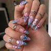 30-piece Set 3D Flower Press-on Nails Almond-shaped Pinkish Purple Artificial Nail Tips Reusable Gradient Pink Gel Fake Nails