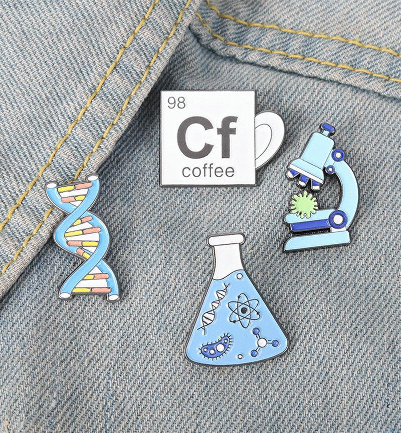 KettenEmaille-Pins Benutzerdefinierte Wissenschaftliche Brosche Anstecknadel Tasche Cartoon Schmuck Geschenk für Freunde Becher Mikroskop Gen