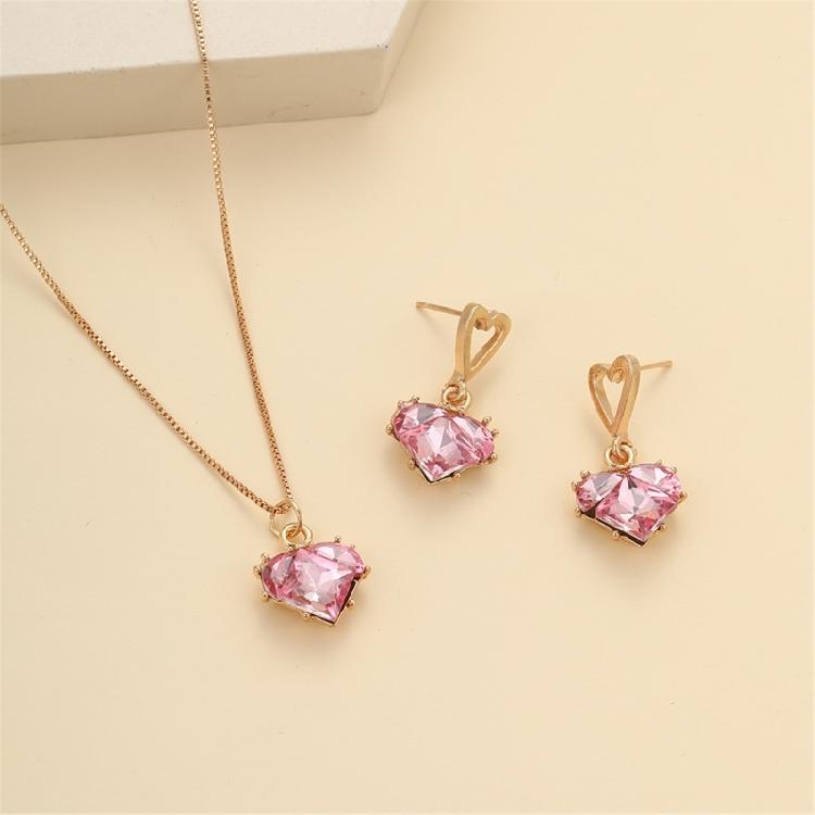 Chic Women Jewelry Set Heart Shape Crystal Necklace Heart Pendant Earrings