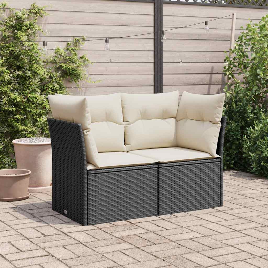 Vidaxl Garden Sofa With Cushions, 2-Seater, Black, Poly Rattan