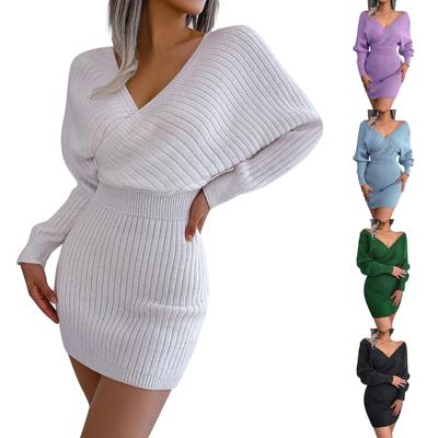 Γυναικεία Μόδα Σέξι Σταυρωτό V Ντεκολτέ Φούστα Με Περίβλημα Γοφών Φόρεμα Μάλλινο Φόρεμα