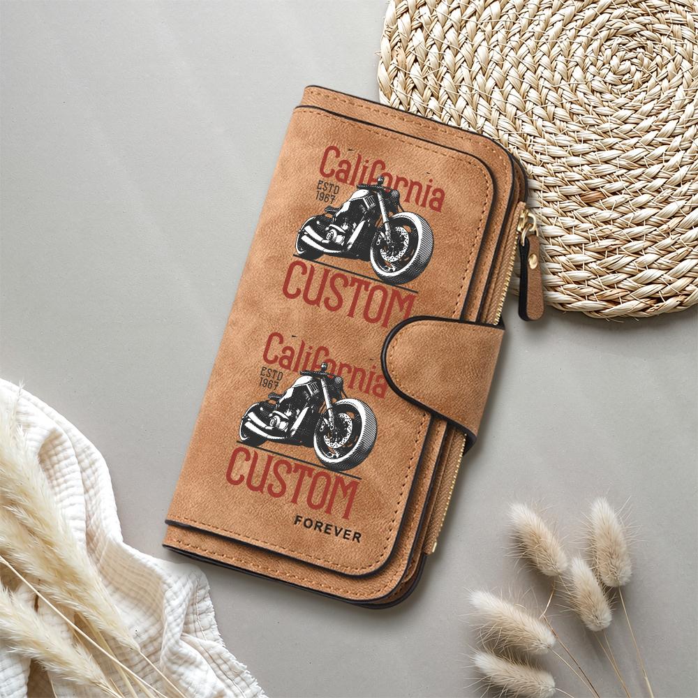 Men's Vintage Motorcycle Print Long Wallet
