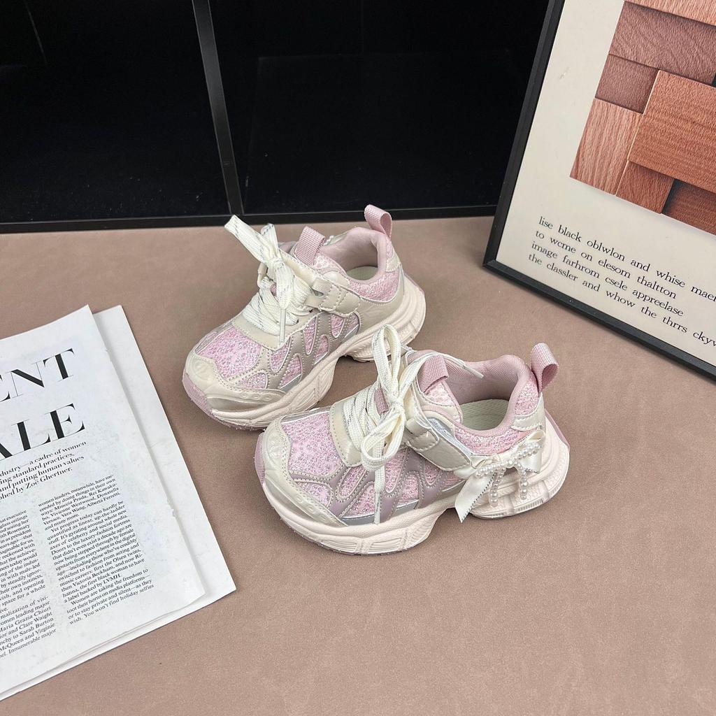 Kids' Stylish Rhinestone Running Shoes - Lightweight, Breathable Korean Style for Girls (Spring/Autumn 2026)