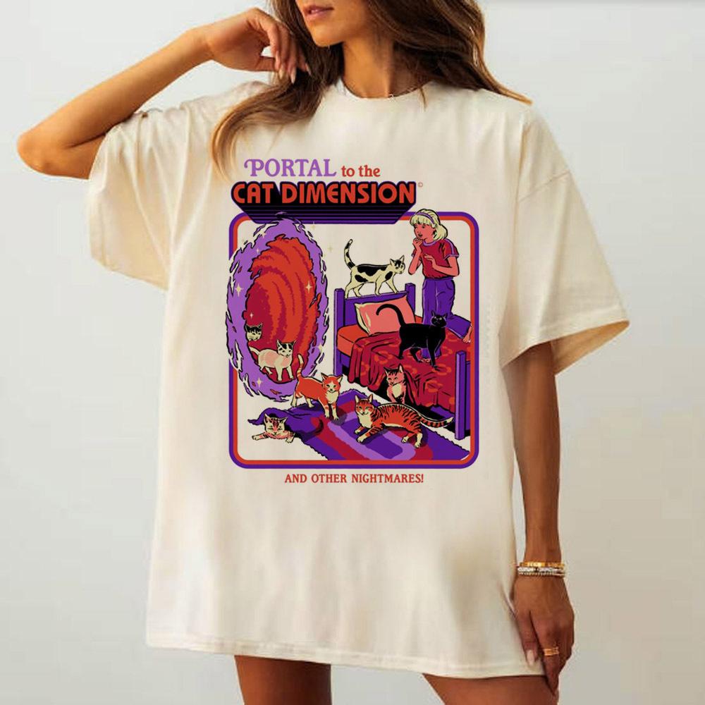 Cat tshirt girl Pop Culture Classic Grunge graphic Pastel Colorful tshirt Psychedelic anime streetwear Punk S