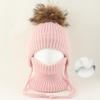 Kids Warm Knitted Hat With Faux Raccoon Fur Pom Matching Scarf Set Winter Cap Boys Girls