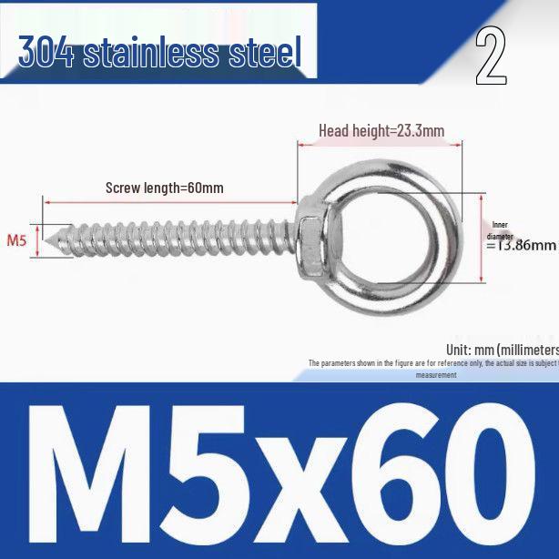 304 Stainless Steel Self-Tapping Eye Bolt with Ring Screw Hook