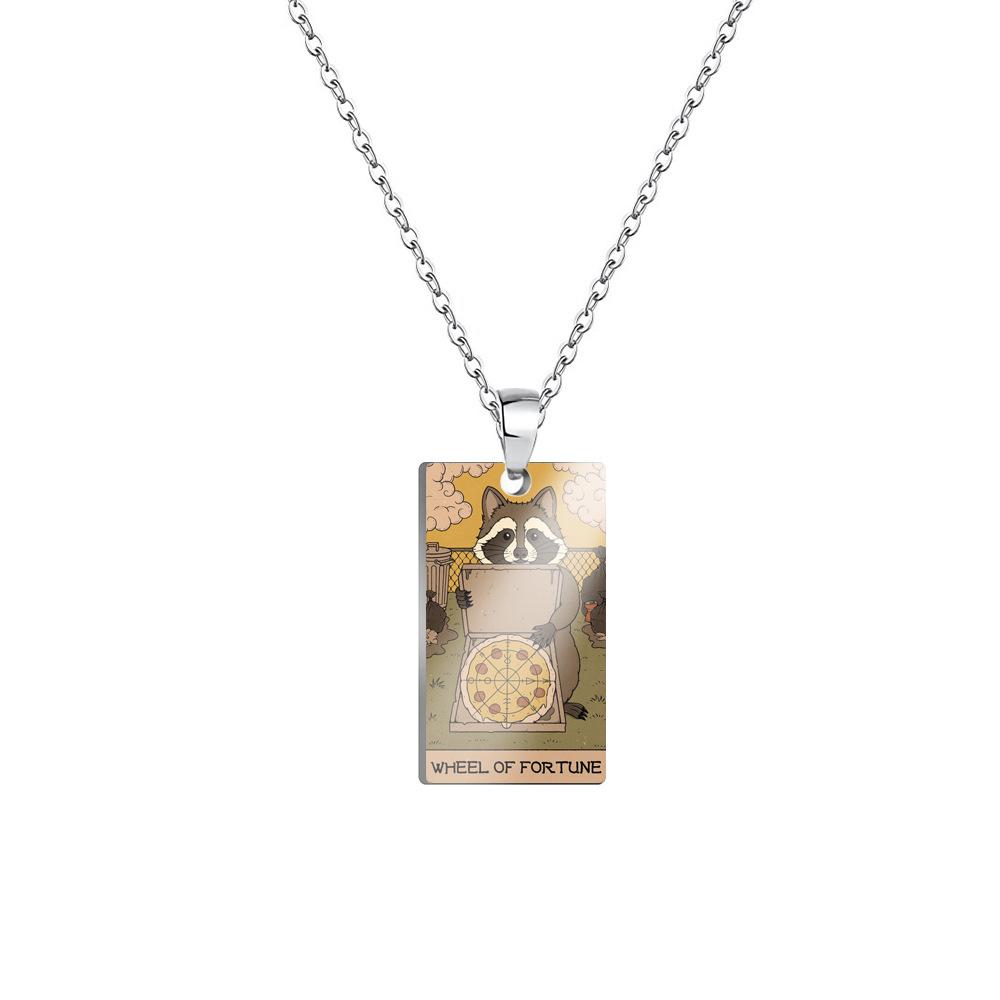 Europe and America Stainless Steel Colorful Printed Raccoon Necklace Good Friend Tarot Card Party Jewelry Accessory