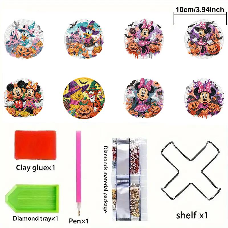 8 Stück/Set DIY Diamantmalerei Untersetzer mit Halter Rutschfeste Holz Abtropfmatten Kristall Strasssteine Diamantkunst Untersetzer für Erwachsene