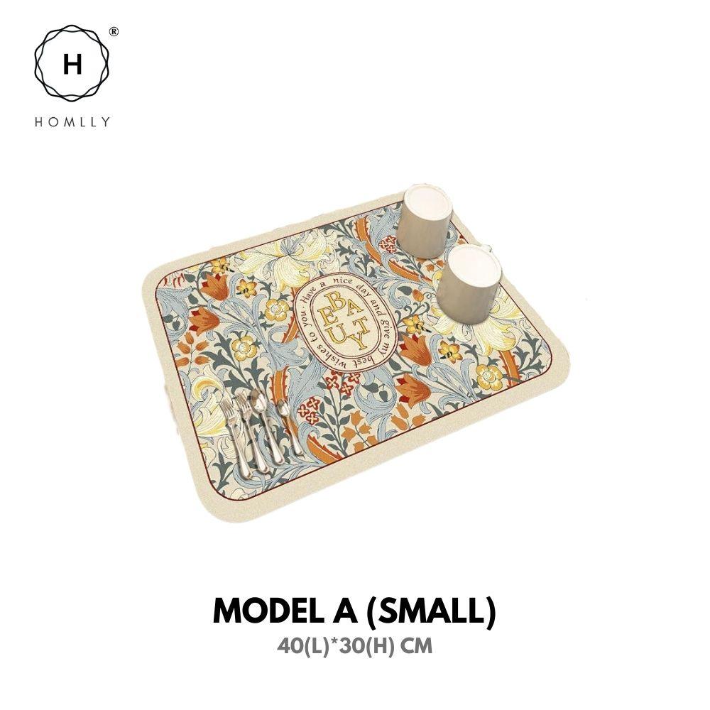 Homlly Floral Super Absorbent Anti Slip Dish Drying Mat for Kitchen Counter Placemat A - 30*40cm