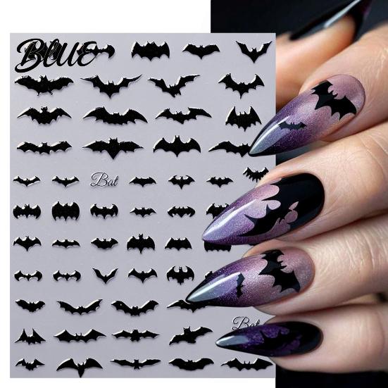 5D Embossed Nail Decals Halloween Art Stickers Skull Pumpkin Ghost Spooky Stickers Decals Waterproof Self Adhesive Manicure Decoration Decorative