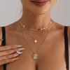 Accessories Pentagram Sunflower Diamond Element Clavicle Fine Chain Personalized Creative Three-Layer Pendant Necklace