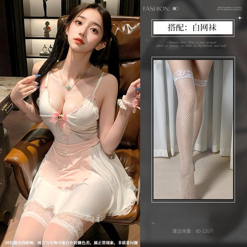 Sexy lingerie playful pussy pure desire maid playing suit suspender nightdress exposed sexy qqny