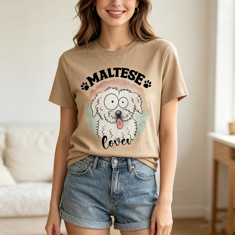 Vintage Maltese Lover Tee Cute Maltese Dog Face Print Unisex Unisex Cotton Short Sleeve Trendy Streetwear Gift For Dog Owners