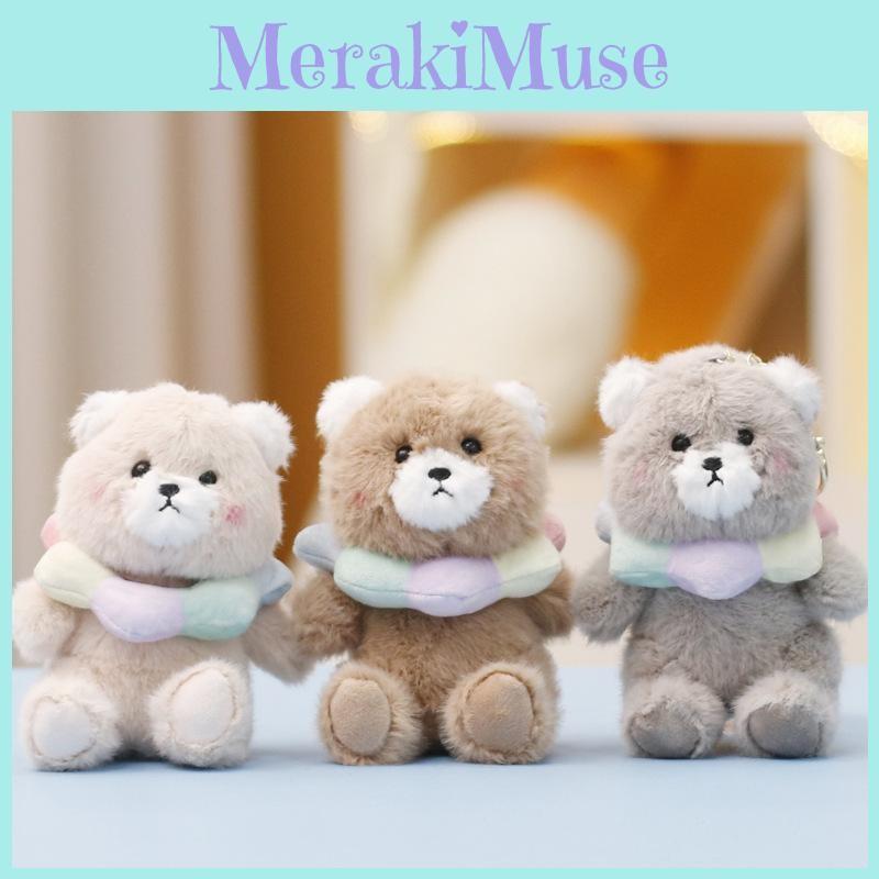 Bear Cartoon Plush Doll Keychain With Scarf Design For Collection And Kids Gift